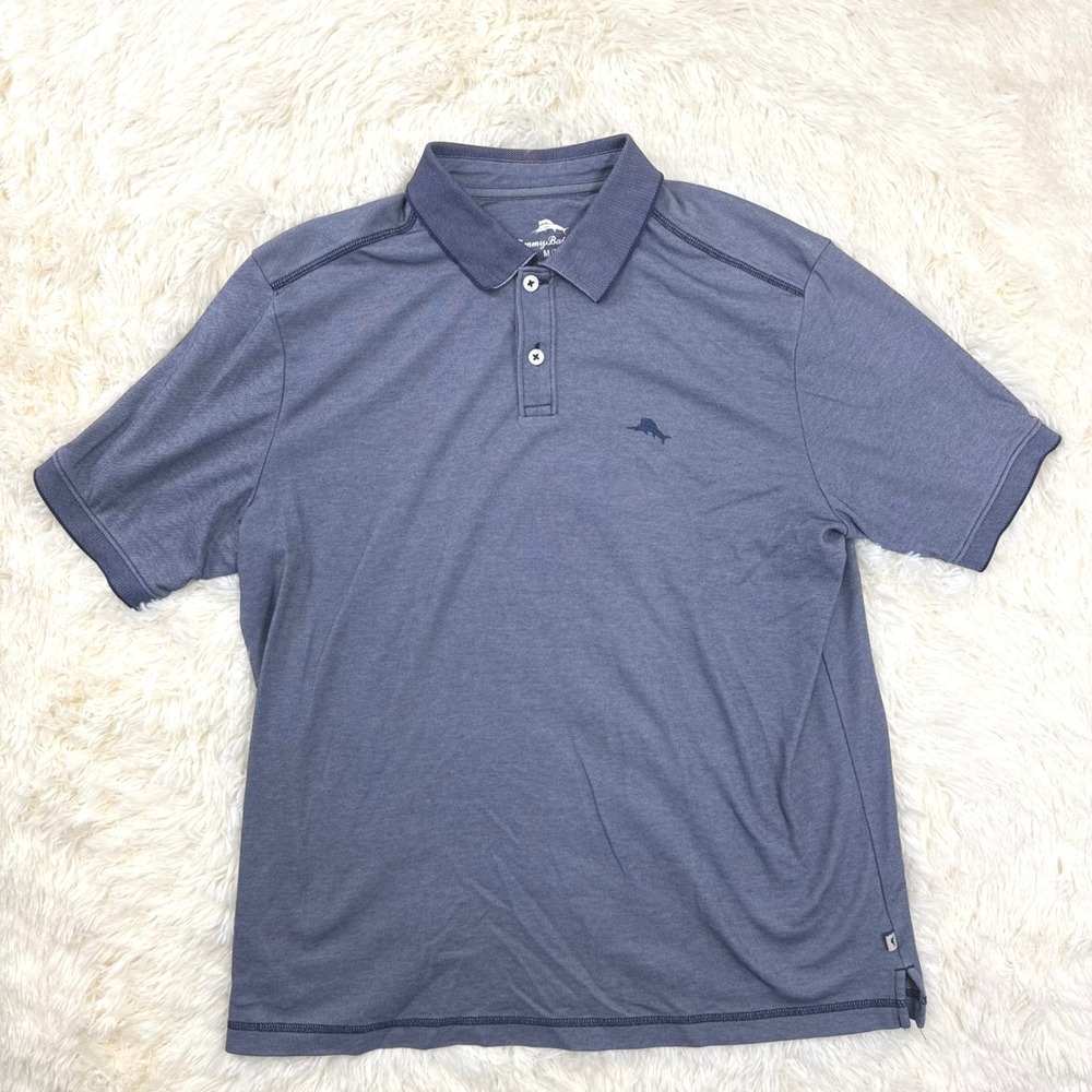 Tommy Bahama Polo Shirt Mens Medium Blue Supima Cotton Blend Short Sleeve
